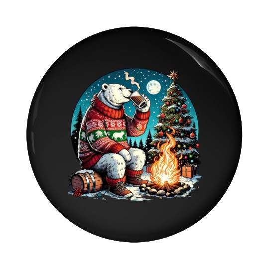 Cozy Christmas Polar Bear: Eggnog & Fireside Cheer Pin Buttons