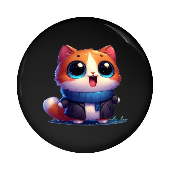 My cute cat in winter Pin Buttons