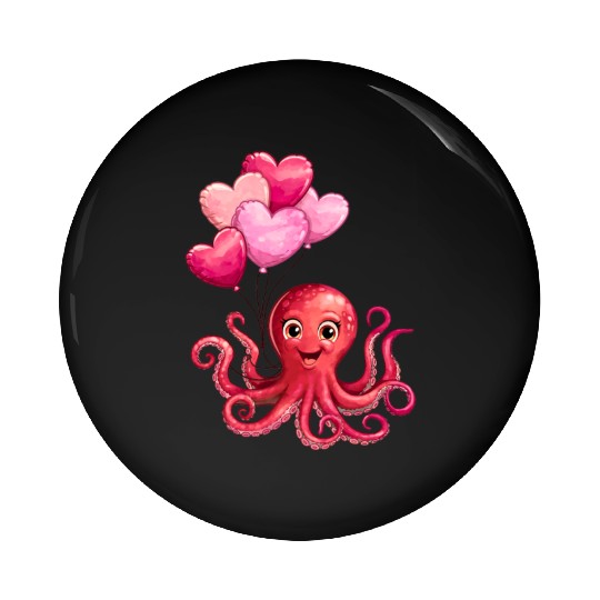 Octopus With Heart Balloons Valentines Day Octopus Pin Buttons