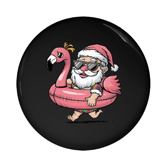 Summer Santa Claus with Flamingo Float Pin Buttons