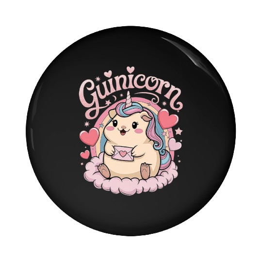 Adorable Guinea Pig Unicorn Fantasy Art with Heart Pin Buttons