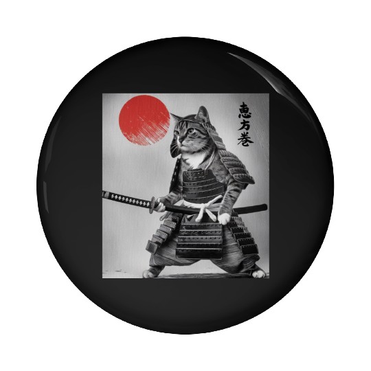 Kawaii Japanese Samurai Cat Vintage Japanese Cat Pin Buttons