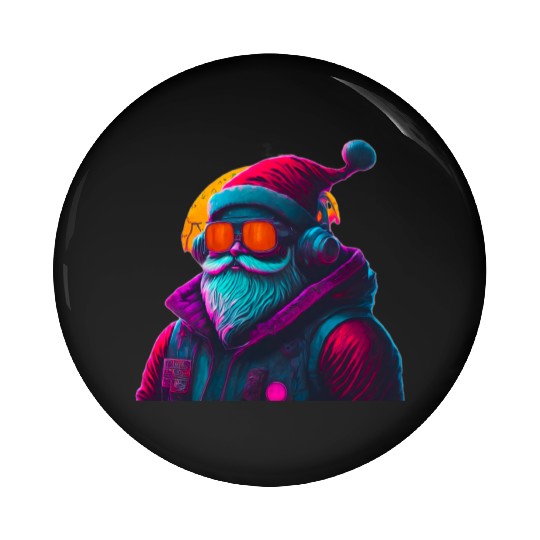 Retro Cool Santa Claus with Headphones Neon Colors Pin Buttons