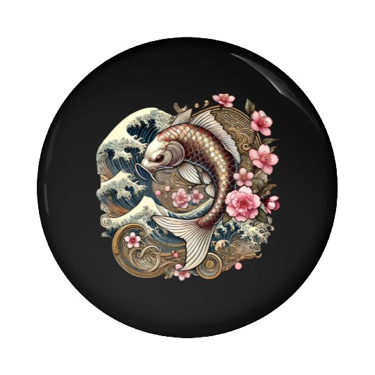 Elegant Koi Fish and Cherry Blossom Design Pin Buttons