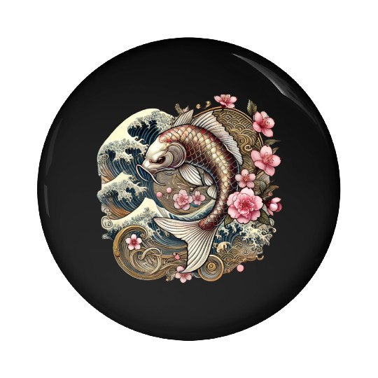Elegant Koi Fish and Cherry Blossom Design Pin Buttons