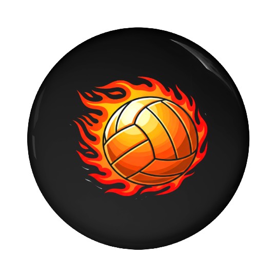 Fiery Volleyball Flame Design Pin Buttons