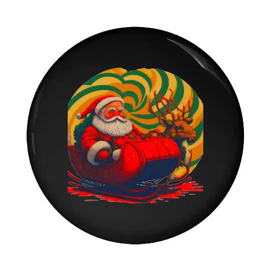 Santa Claus in Sleigh with Reindeer Christmas Pin Buttons