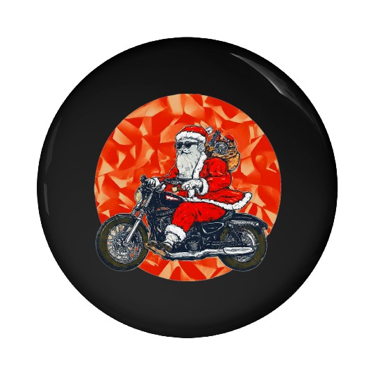 Santa Claus on Motorcycle Christmas , Cool Santa Pin Buttons