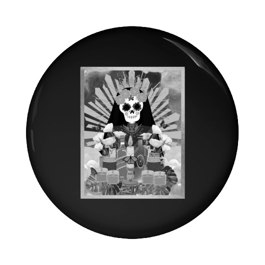 Butterfly Black and White Santa Muerte Pin Buttons
