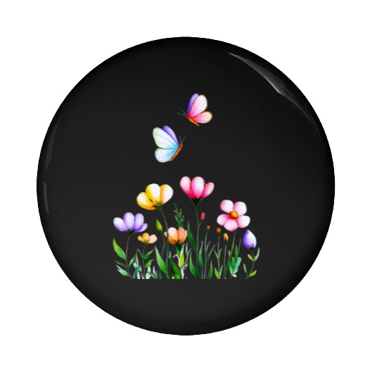 Colorful Flowers and Butterflies Design Pin Buttons