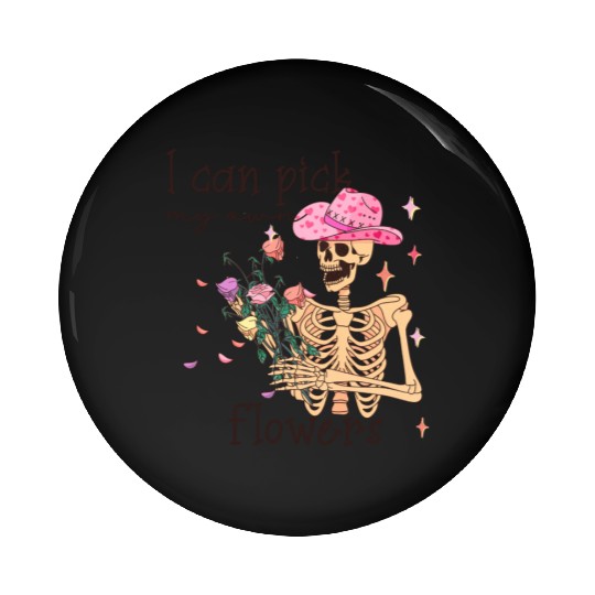 Funny Cowboy Skeleton with Flowers Pin Buttons