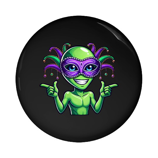 Mardi Gras Alien Cartoon Veggie Fun Pin Buttons