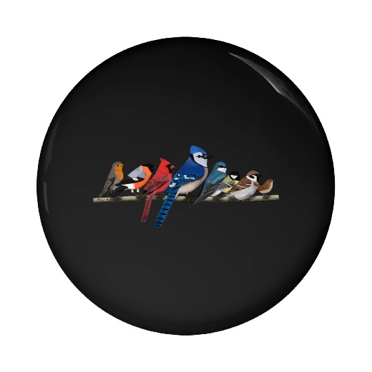 Garden Birds Blue Jay Cardinal Bullfinch Birding Pin Buttons