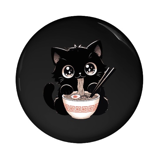 Cute Kawaii Cat eating Ramen Asian Food Gift Pin Buttons