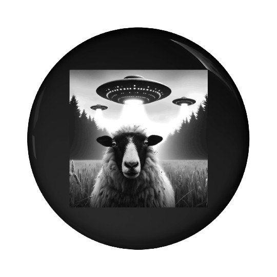 Sheep ram, lamb Funny Graphic Selfie with UFOs Wei Pin Buttons