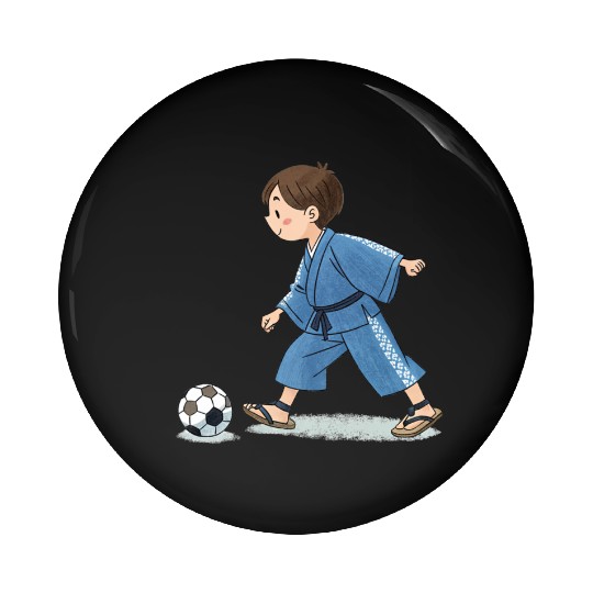 Boy in kimono playing soccer Pin Buttons