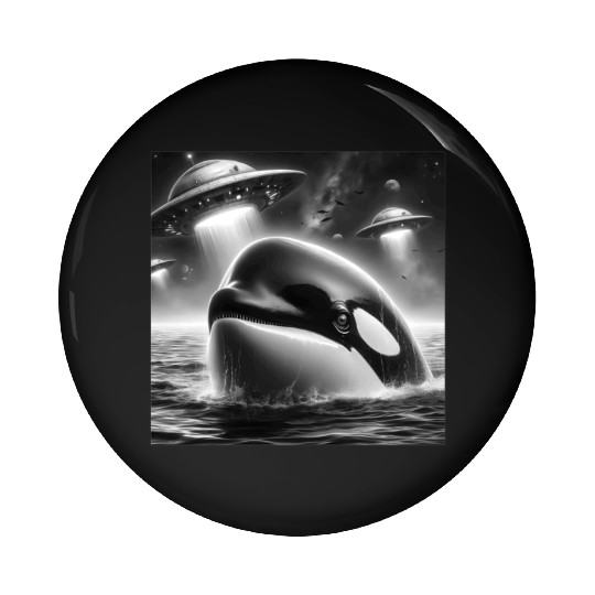 Killer whale Funny Graphic Selfie with UFOs Weird Pin Buttons