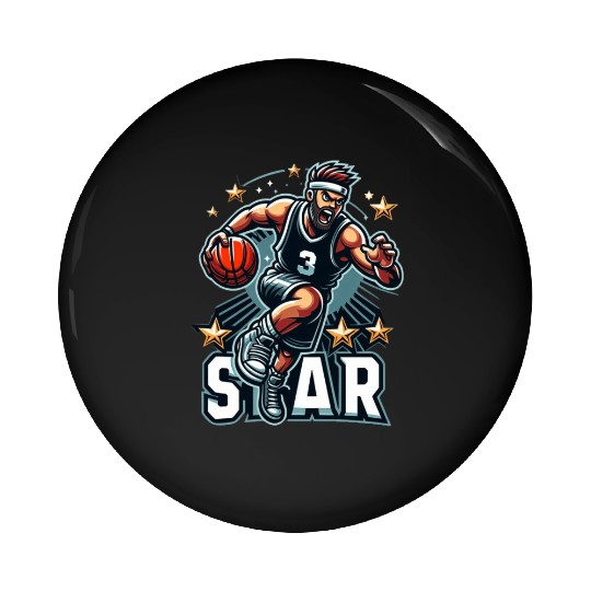 Basketball Star Dribbling Illustration Pin Buttons