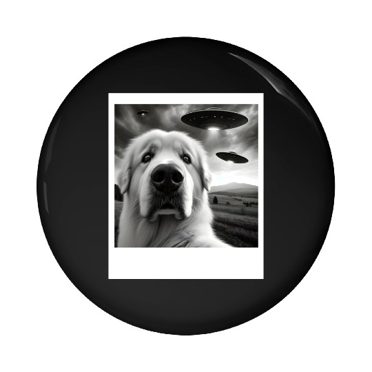 Great Pyrenees Funny Graphic Selfie with UFOs Weir Pin Buttons