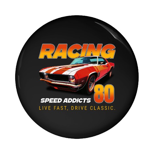 Racing Classic Car Graphic Pin Buttons, Retro Muscle Car