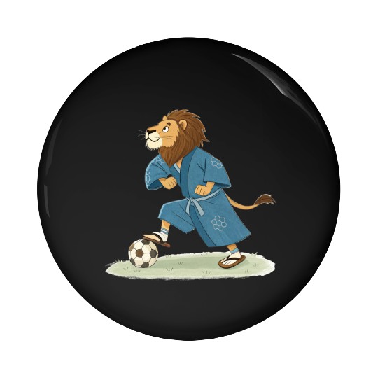 Lion playing soccer in karate kimono Pin Buttons