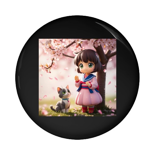 An anime character with a cute cat Pin Buttons