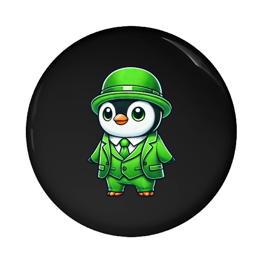 St. Patrick's Day Penguin cute green suit cartoon Pin Buttons