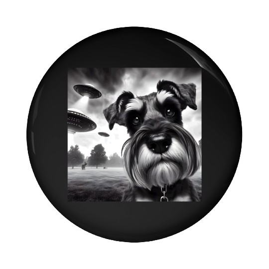 Miniature 2 Schnauzer Funny Graphic Selfie UFOs We Pin Buttons
