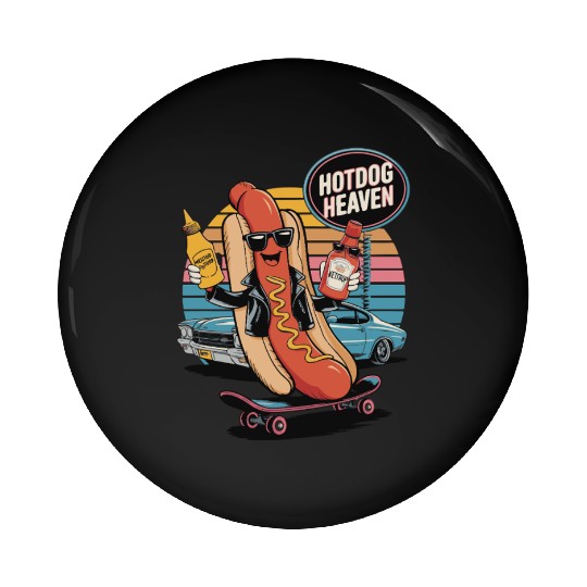 Funny Hot Dog Heaven Fast Food Skateboard Skater Pin Buttons