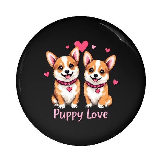 Valentines Day - Puppy Love Corgi dog Pin Buttons