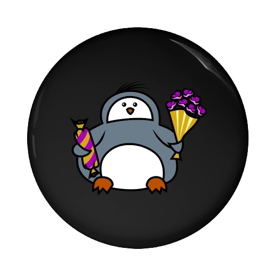 penguin with flowers and sweets Pin Buttons