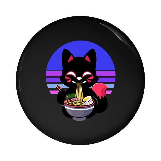 Cat Eating Ramen Noodles Kawaii Anime Japanese Pin Buttons