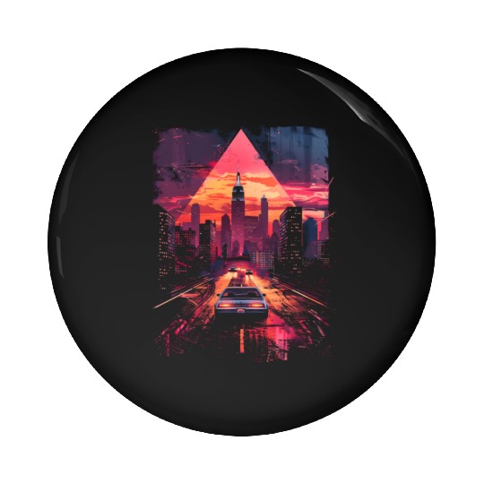 Vaporwave Retro Car City Synthwave 80s 90s Pin Buttons