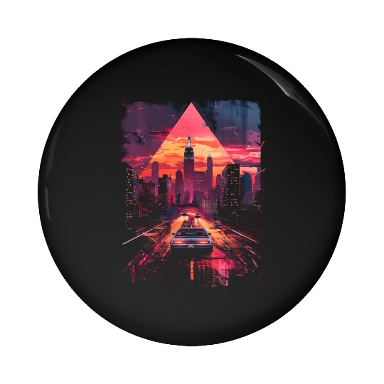 Vaporwave Retro Car City Synthwave 80s 90s Pin Buttons