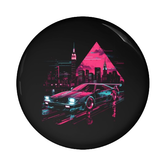 Synthwave Retro Car City Vaporwave 80s 90s Pin Buttons
