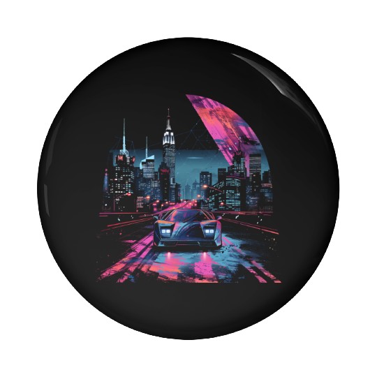 80s 90s Vaporwave Retro Car City Synthwave Pin Buttons