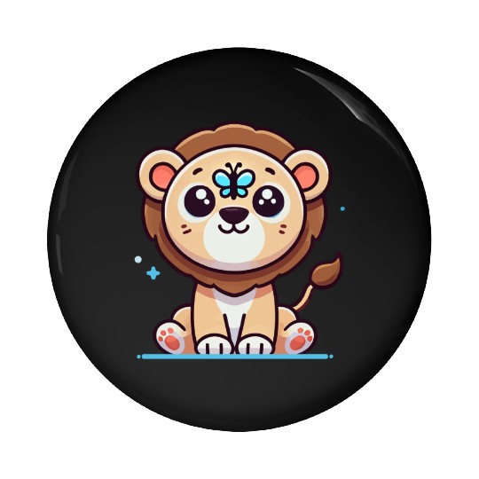 lion cub with a butterfly on its nose Pin Buttons