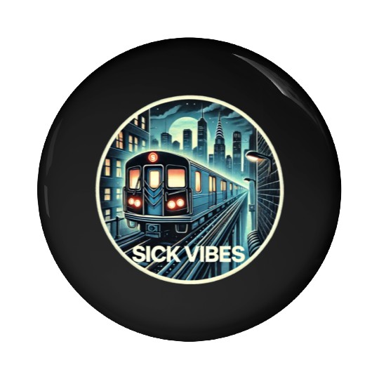 Retro Futuristic Subway Train - Neon Cyberpunk Cit Pin Buttons