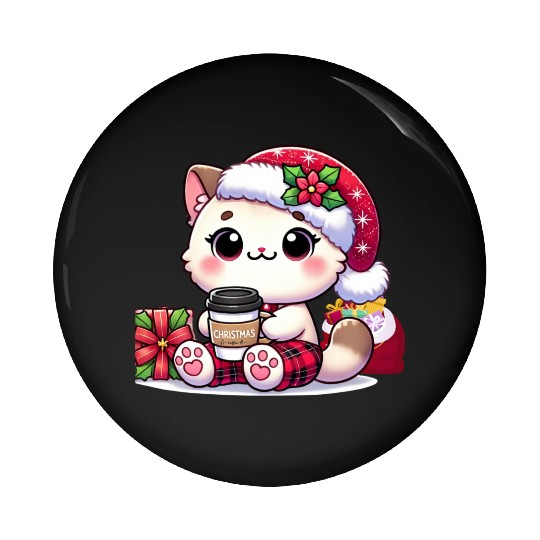 A Cute Kawaii Cat Drinking Coffee Pin Buttons