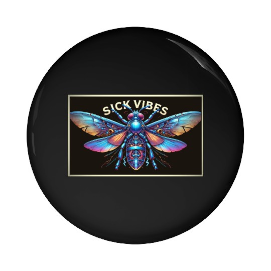 Futuristic Cyberpunk Mecha Moth with Neon Wings Pin Buttons