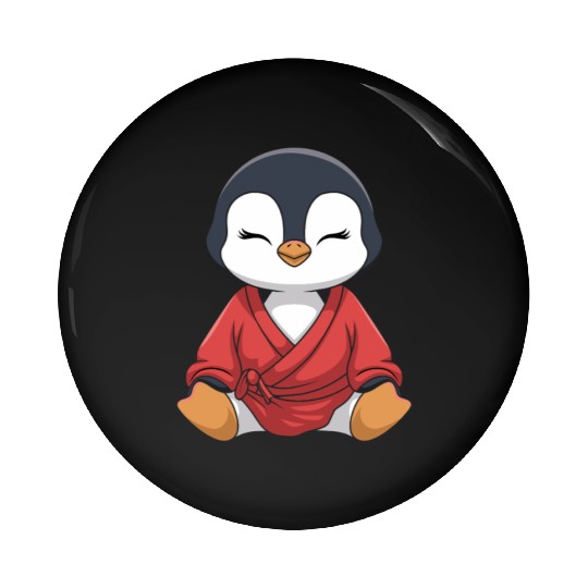 Zen Penguin Meditation in Kimono Attire Pin Buttons