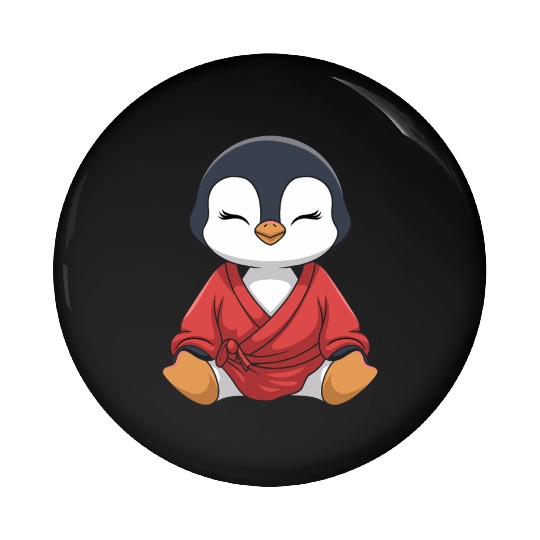 Zen Penguin Meditation in Kimono Attire Pin Buttons