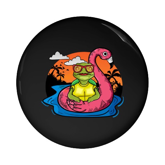 Funny Sea Turtle Swimming Flamingo Pool Sea Turtle Pin Buttons
