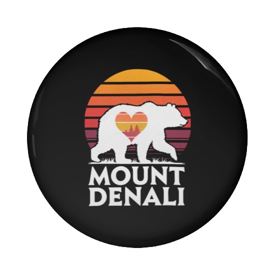 Retro Mount Denali Bear Sunset Art Pin Buttons