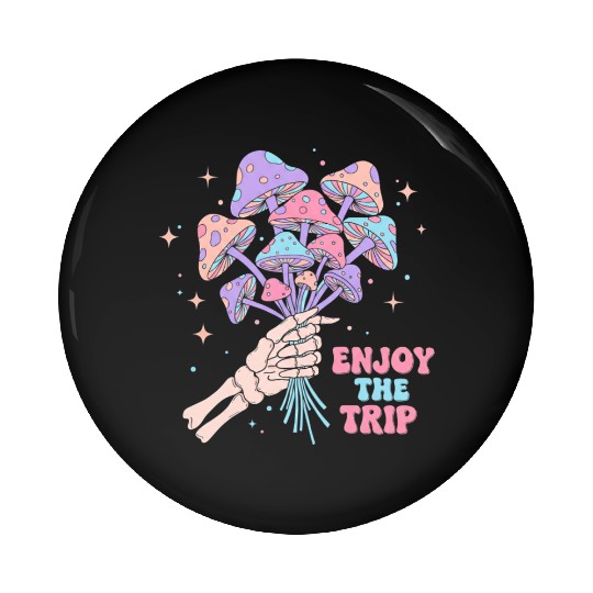 Psychedelic Mushrooms with Skeleton Hand Pin Buttons
