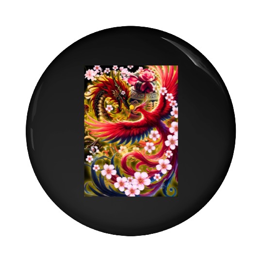 Chinese Dragon and Phoenix Pin Buttons