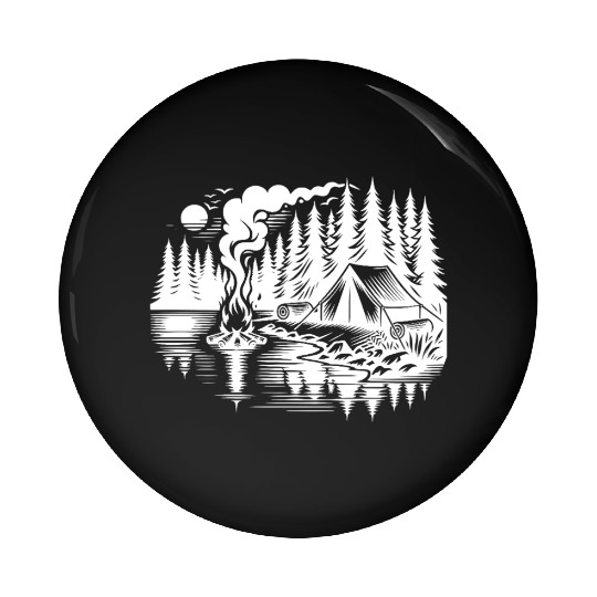Forest Camping By The Lake Nature Experience Pin Buttons