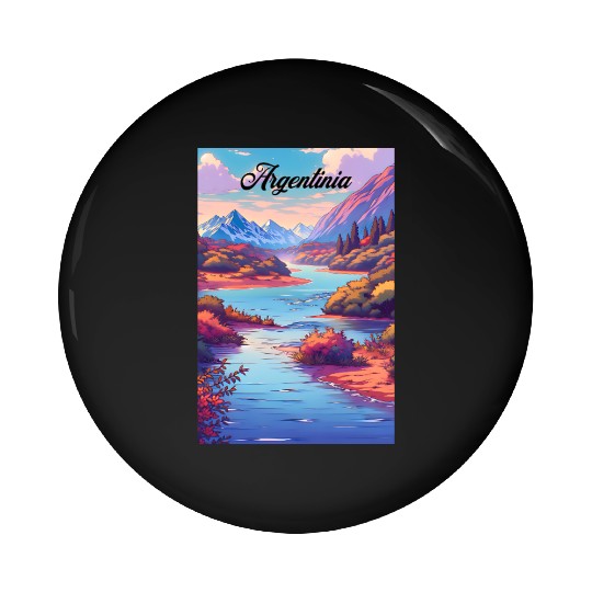 Argentina Travel Poster River & Mountains Pin Buttons