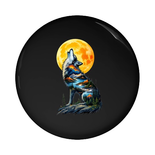 Howling Wolf Pin Buttons