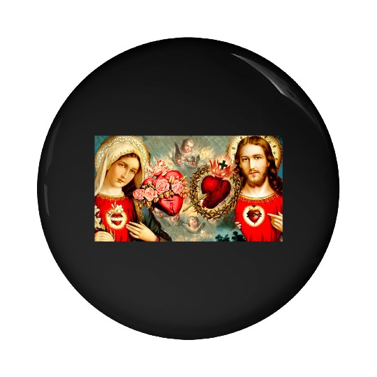 Sacred Heart and Immaculate Heart Jesus and Mary Pin Buttons